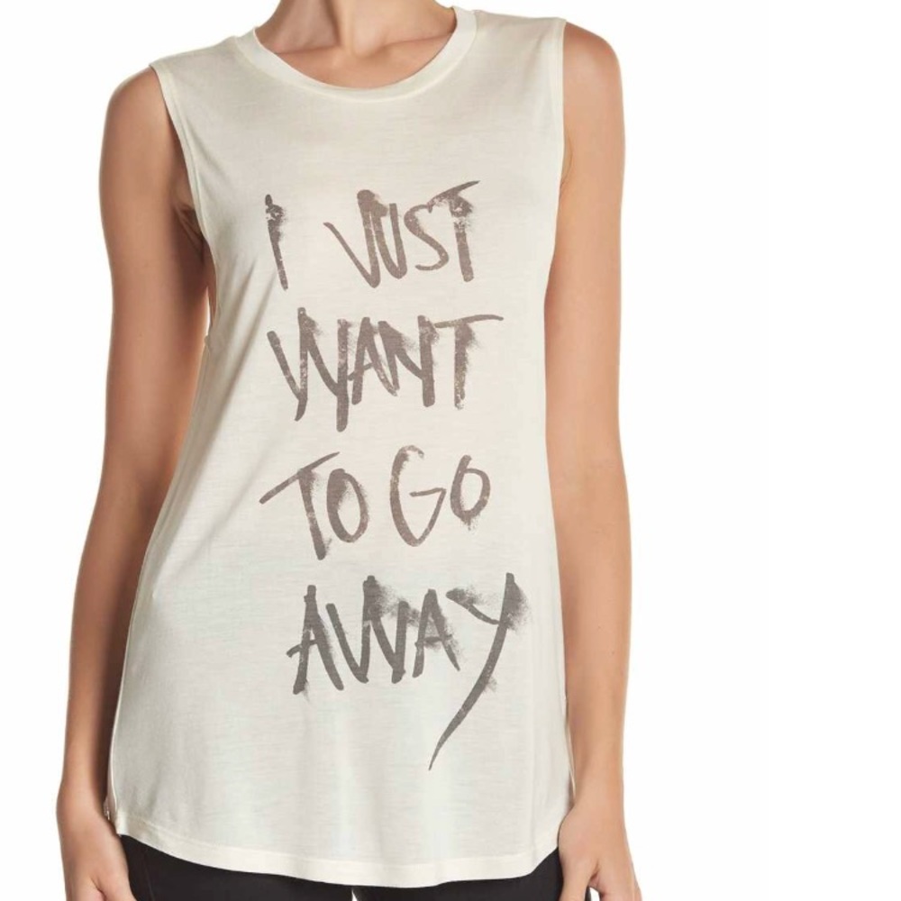 NWT Haute Hippie Muscle Tee Distressed Graphic Punk Ivory Tank Top Super Soft